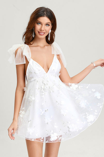 Robe Dentelle Tulle Florale Blanche
