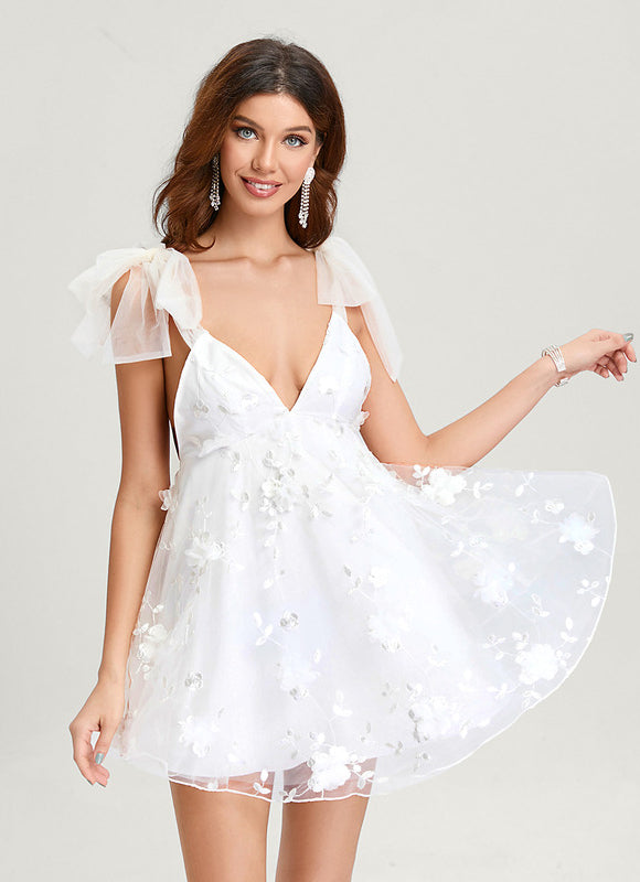 Robe Dentelle Tulle Florale Blanche