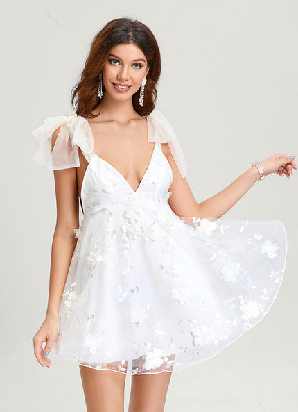 Robe Dentelle Tulle Florale Blanche
