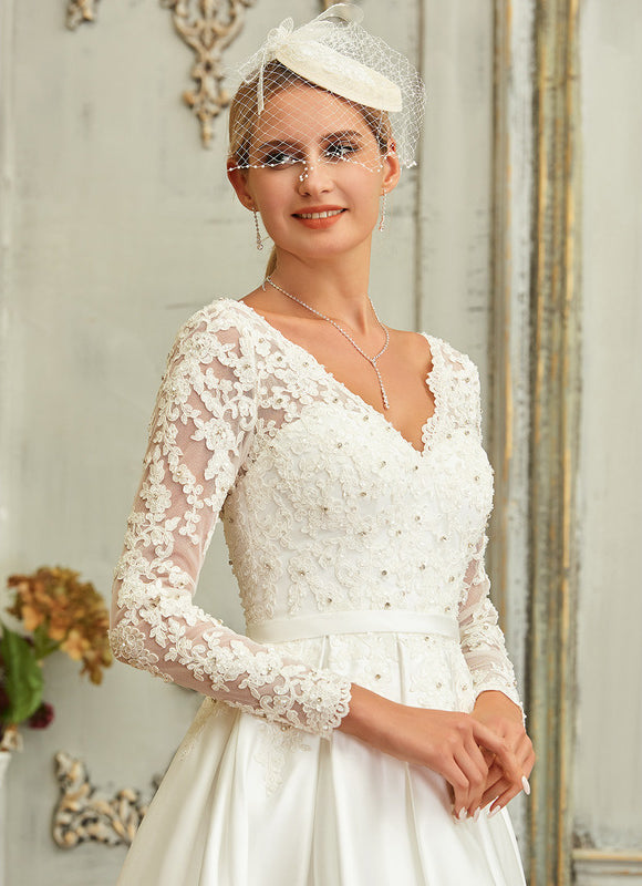 Robe Dentelle Nuptiale Asymétrique Satinée - gallery 3