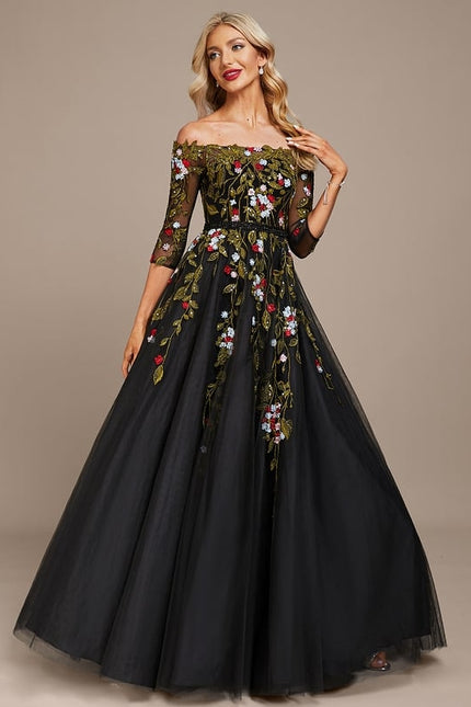 Robe Dentelle De Gala Florale - gallery 5