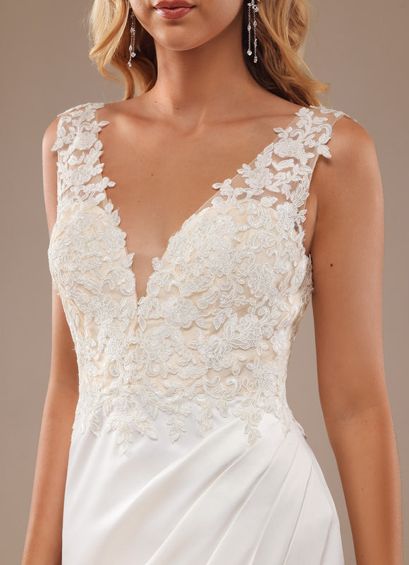 Robe Dentelle Satinée À Décolleté Plongeant - gallery 4