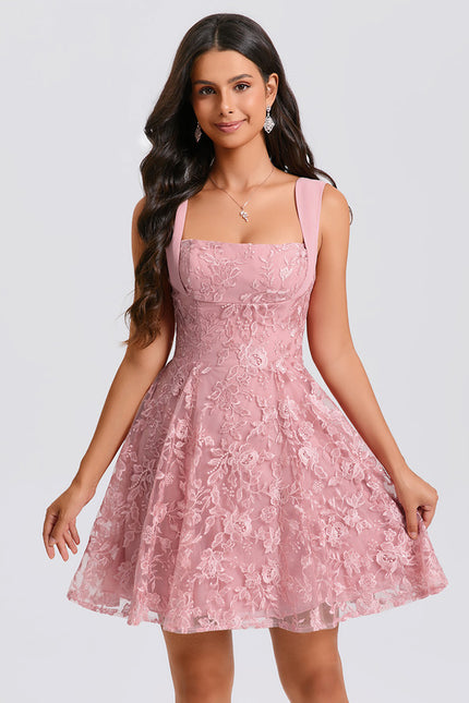 Robe Dentelle Rose À Bretelles - gallery 1