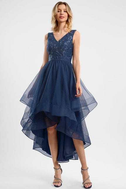 Robe Dentelle Asymétrique Marine - gallery 2