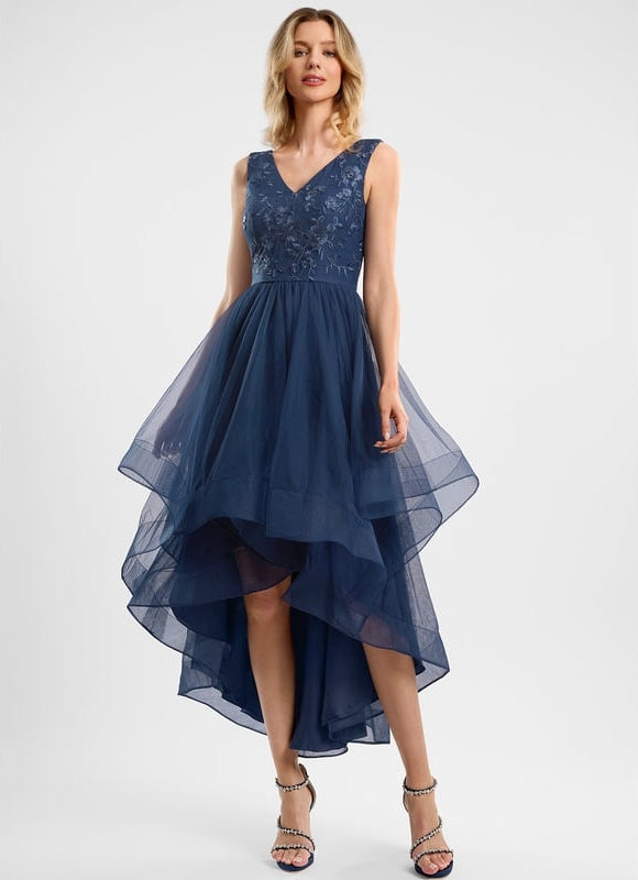 Robe Dentelle Asymétrique Marine - gallery 2
