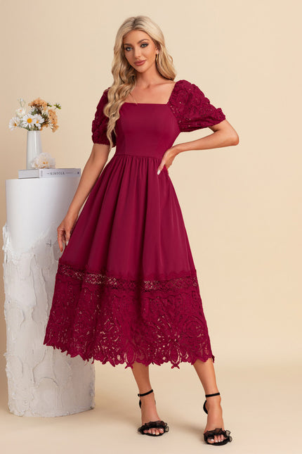 Robe Dentelle Midi Bordeaux Brodée