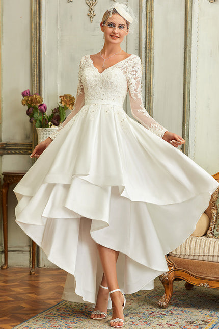 Robe Dentelle Nuptiale Asymétrique Satinée - gallery 4