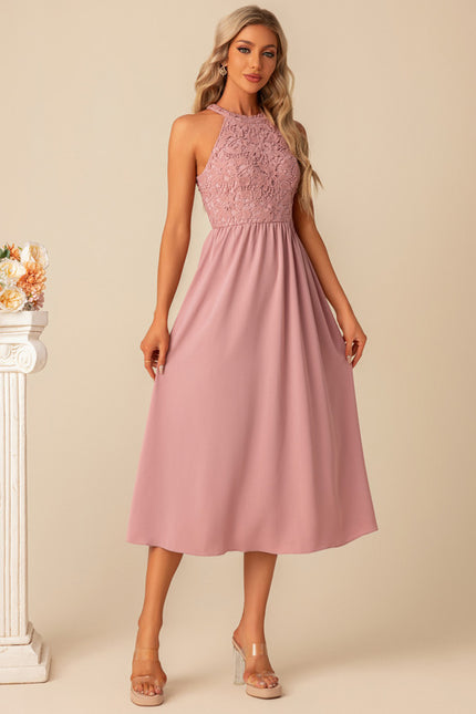 Robe Dentelle Midi Rose Chic - gallery 1