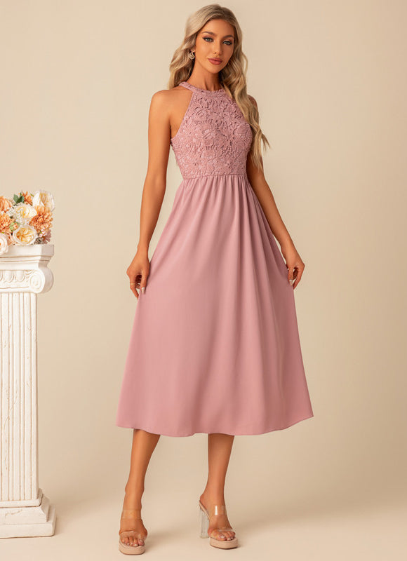 Robe Dentelle Midi Rose Chic - gallery 1
