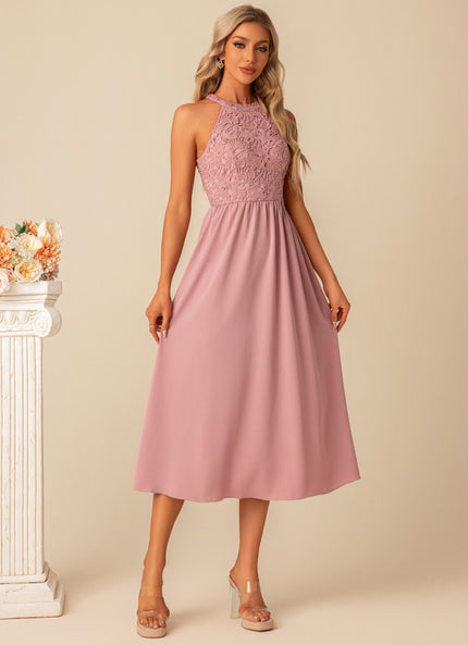 Robe Dentelle Midi Rose Chic - gallery 1