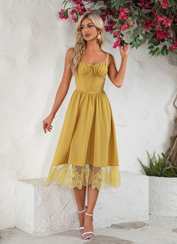 Robe Jaune En Dentelle - gallery 4