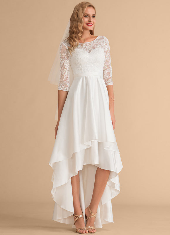 Robe Dentelle Asymétrique Satinée - gallery 4