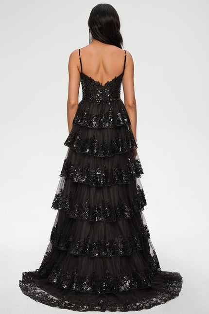 Robe Dentelle À Volants Scintillante - gallery 4