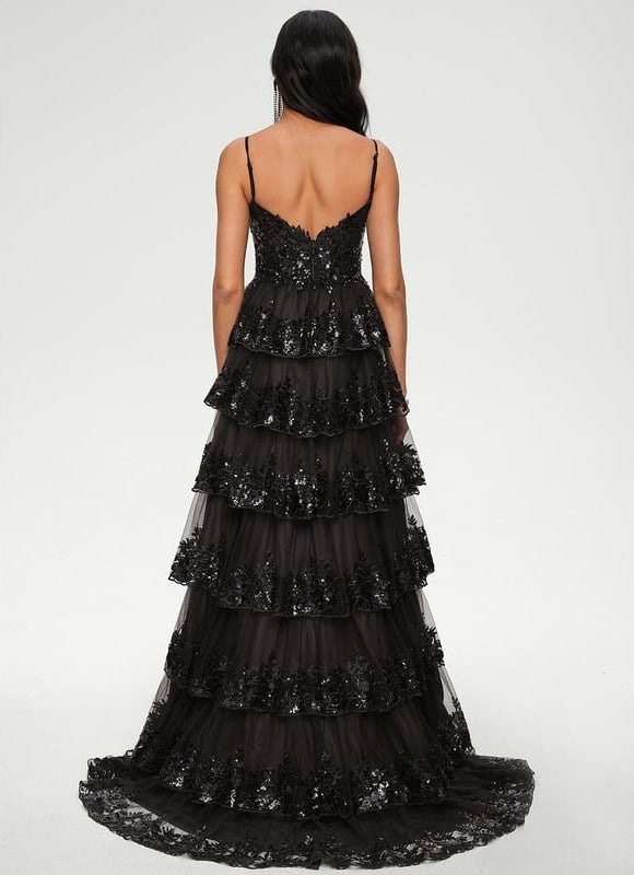 Robe Dentelle À Volants Scintillante - gallery 4