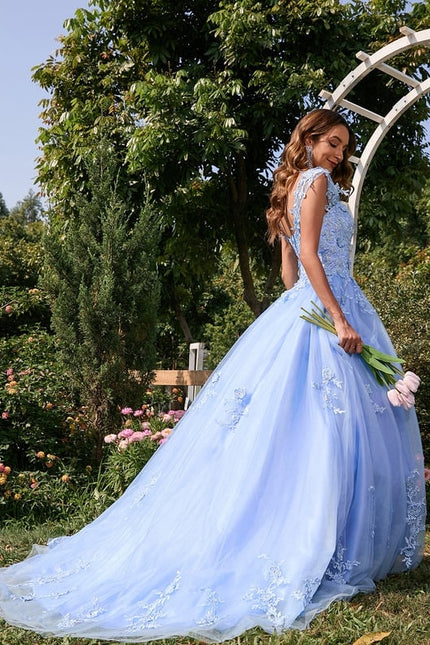 Robe Dentelle Bal Bleu Pastel - gallery 5