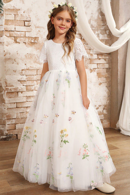 Robe Dentelle Tulle Marine Fleurie - gallery 1