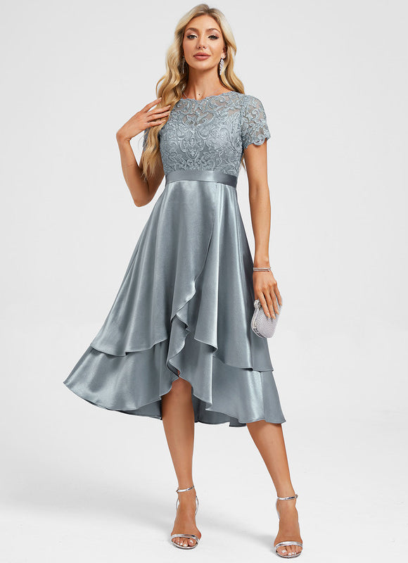 Robe Dentelle Satin Bleu Ciel - gallery 1