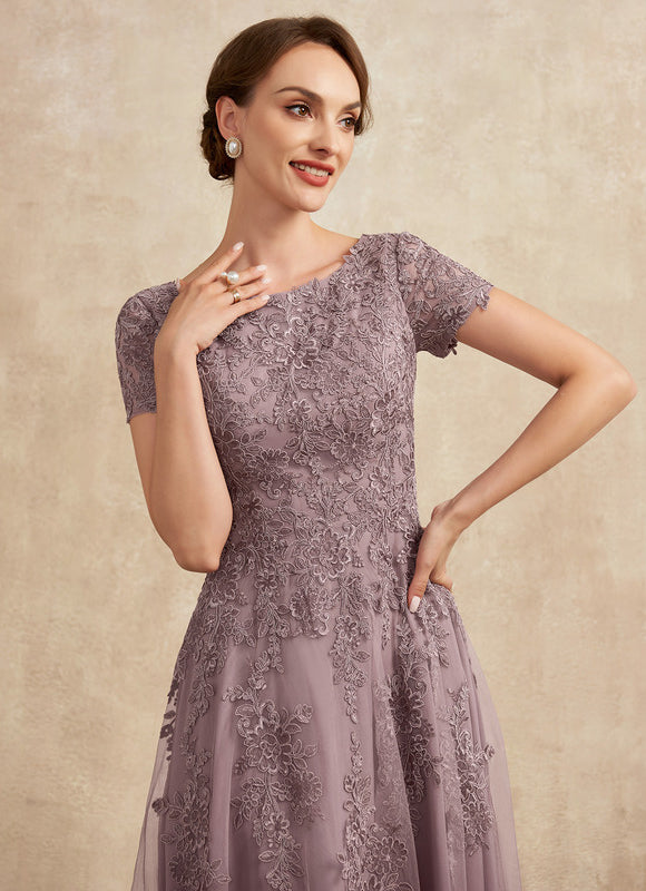 Robe Dentelle Mauve Ornée - gallery 1