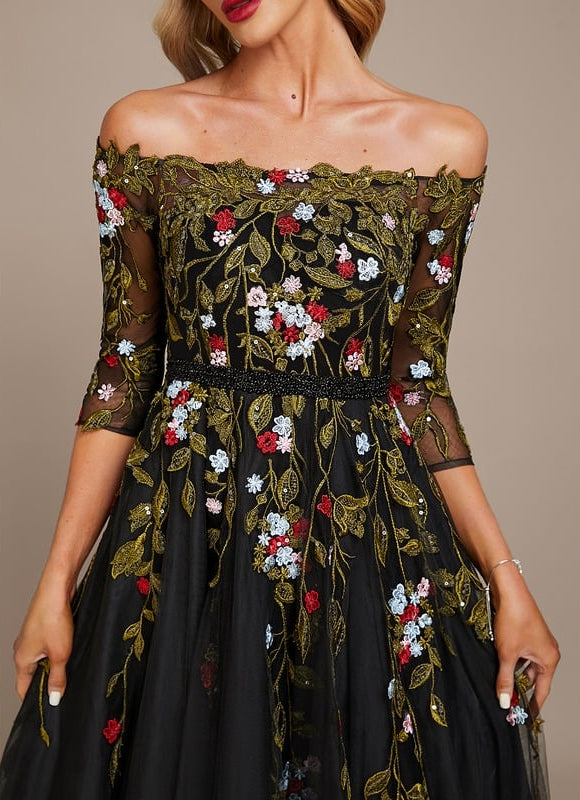Robe Dentelle De Gala Florale - gallery 3
