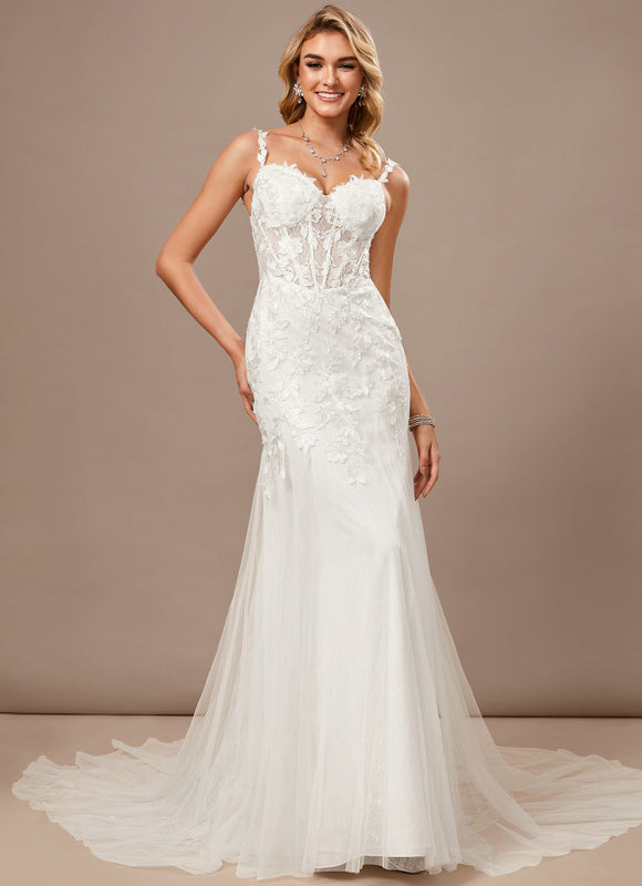 Robe Dentelle Sirène Tulle Floral - gallery 1