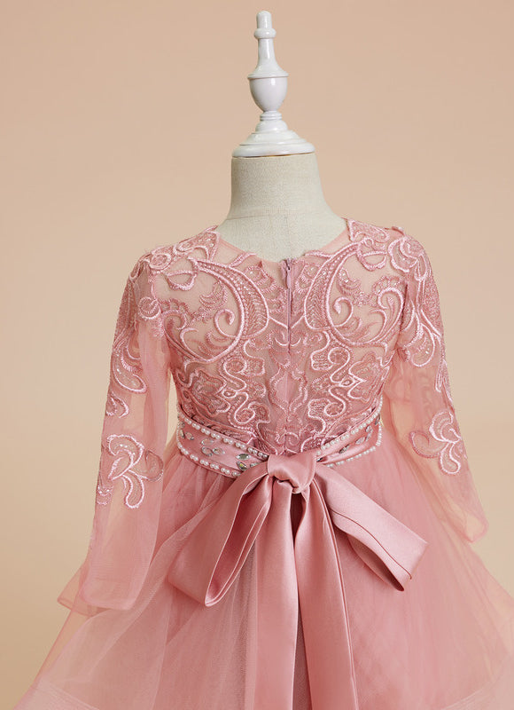 Robe Dentelle Volants Rose - gallery 3