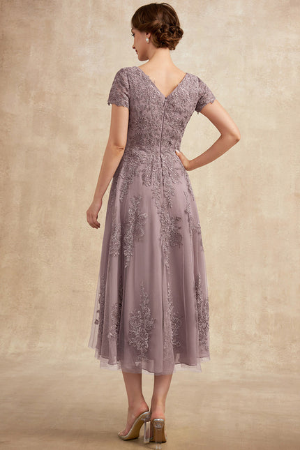 Robe Dentelle Mauve Ornée - gallery 6