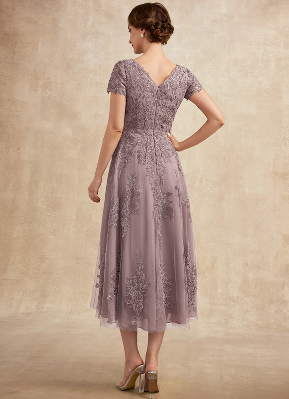 Robe Dentelle Mauve Ornée - gallery 6