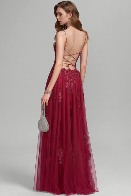 Robe Dentelle Longue Bordeaux Élégante - gallery 3
