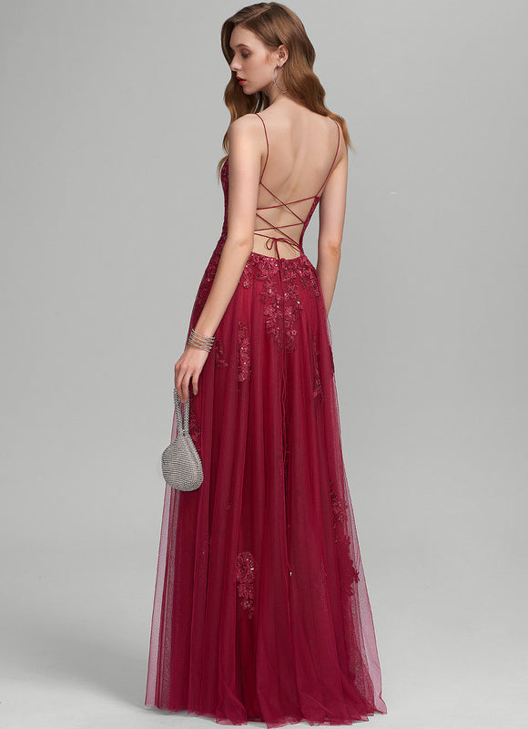 Robe Dentelle Longue Bordeaux Élégante - gallery 3