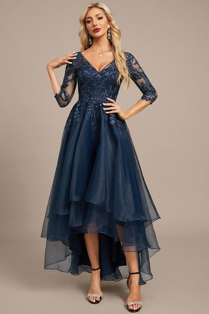 Robe Dentelle Asymétrique Bleu - gallery 3