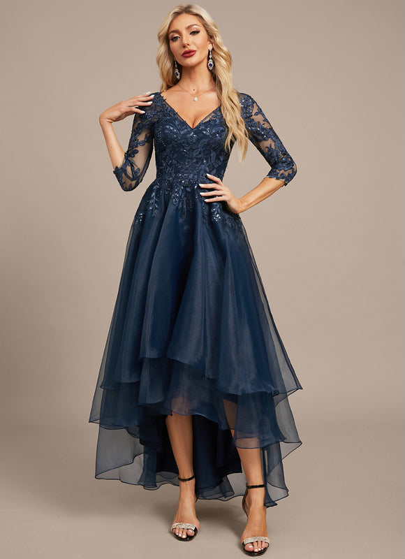 Robe Dentelle Asymétrique Bleu - gallery 3