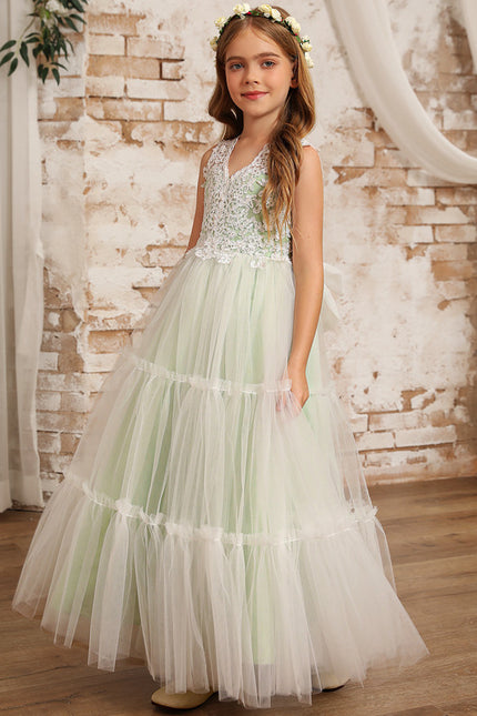 Robe Dentelle Fille Tulle Vert - gallery 8