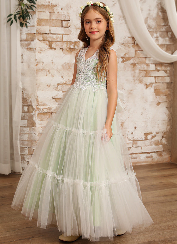 Robe Dentelle Fille Tulle Vert - gallery 8