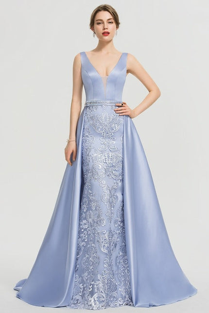 Robe Dentelle Satinée Bleue - gallery 1