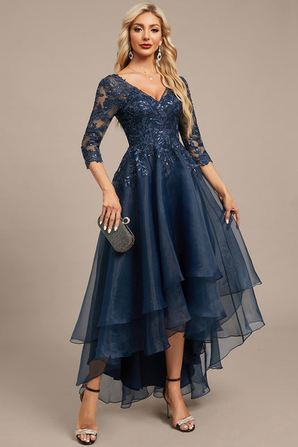 Robe Dentelle Asymétrique Bleu - gallery 5
