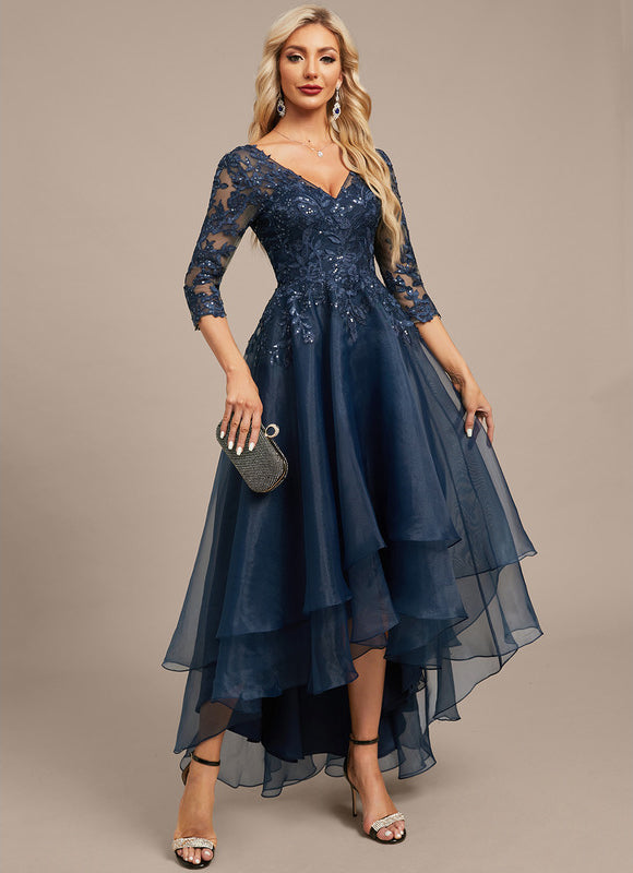 Robe Dentelle Asymétrique Bleu - gallery 5