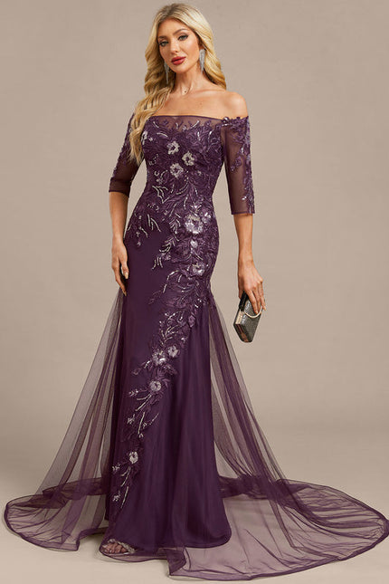 Robe Dentelle Violette Ornée - gallery 4