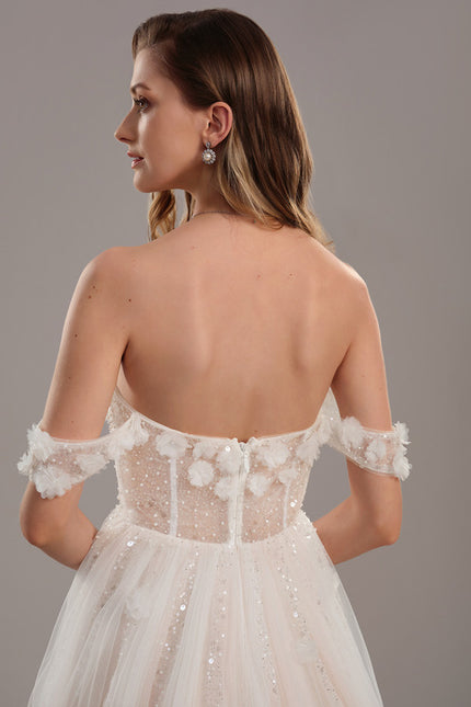 Robe Dentelle Nuptiale Florale Satinée - gallery 5