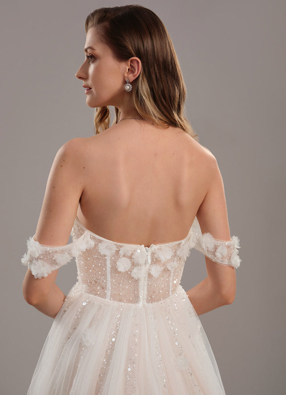Robe Dentelle Nuptiale Florale Satinée - gallery 5