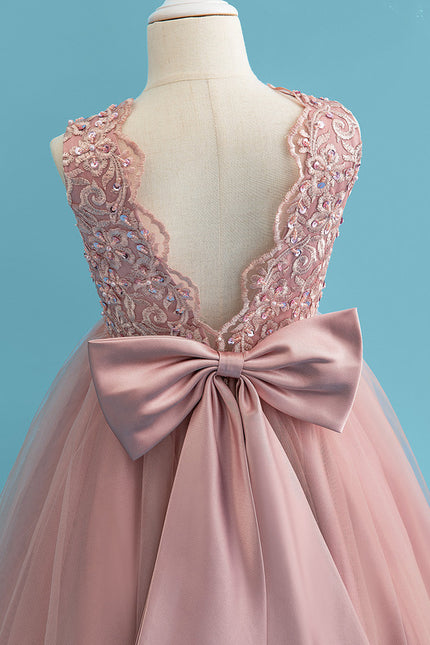 Robe Dentelle Fille Rose Élégante - gallery 7