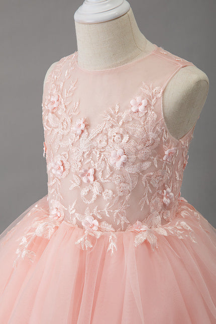 Robe Dentelle Tulle Pêche Fleurs - gallery 1