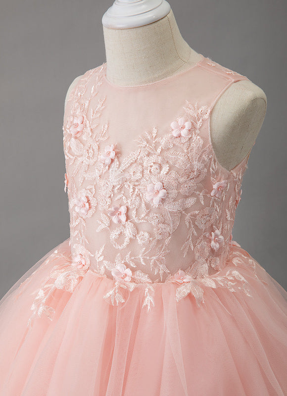 Robe Dentelle Tulle Pêche Fleurs - gallery 1
