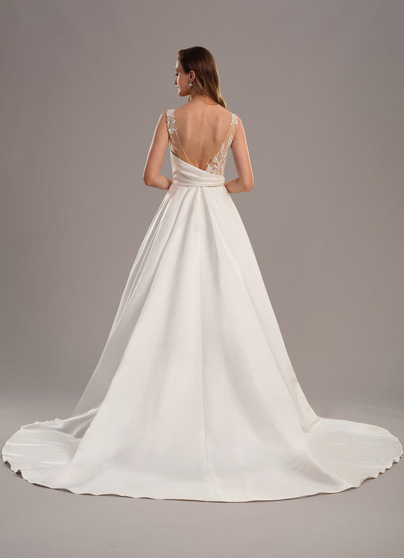 Robe Dentelle Satinée Épurée - gallery 4