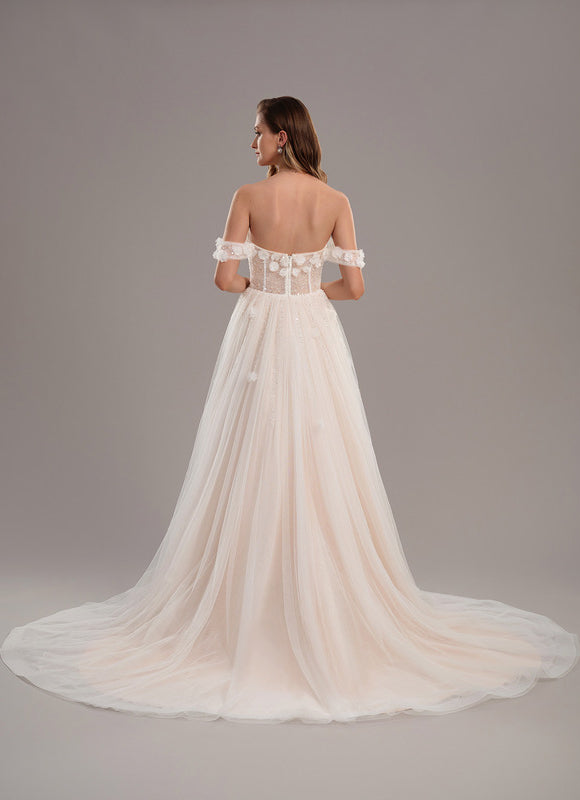 Robe Dentelle Nuptiale Florale Satinée - gallery 6