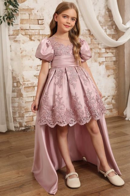 Robe Dentelle Satin Rose Élégante
