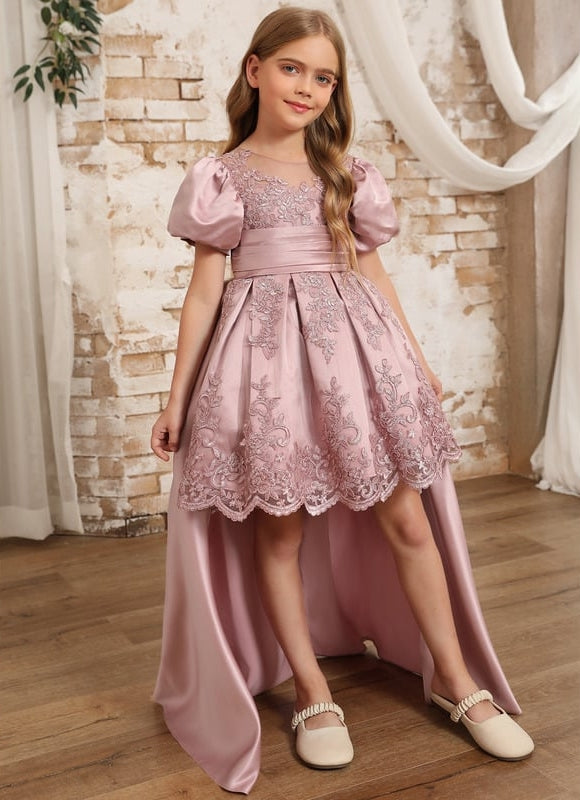 Robe Dentelle Satin Rose Élégante