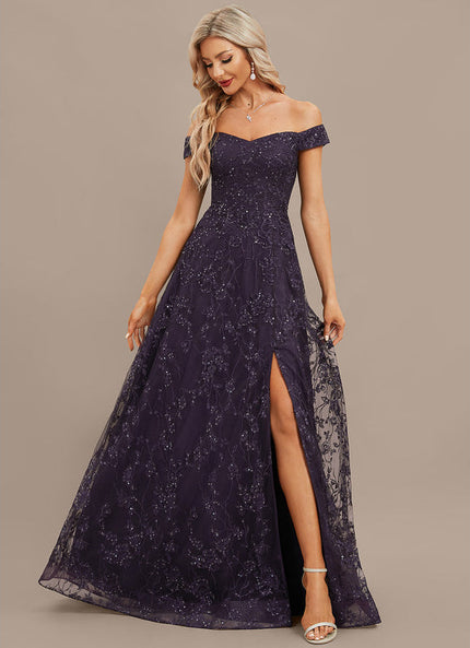 Robe Dentelle Soirée Violette Scintillante