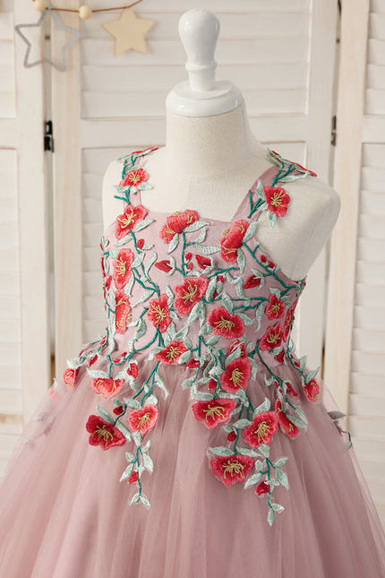 Robe Dentelle Tulle Rose Fleuri - gallery 6
