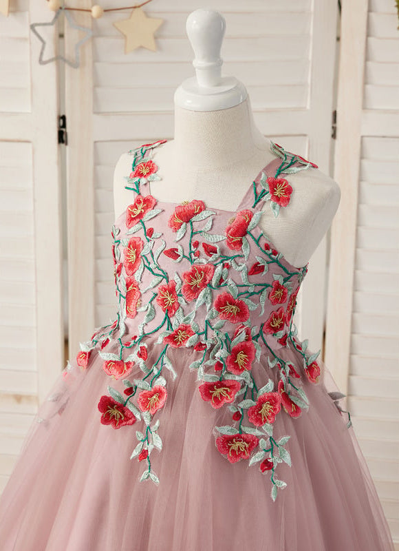 Robe Dentelle Tulle Rose Fleuri - gallery 6