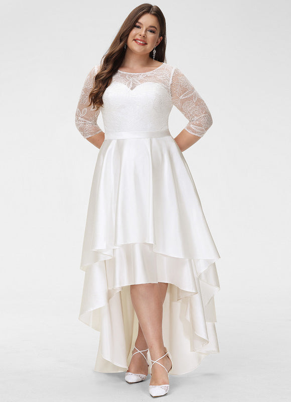 Robe Dentelle Asymétrique Satinée - gallery 5
